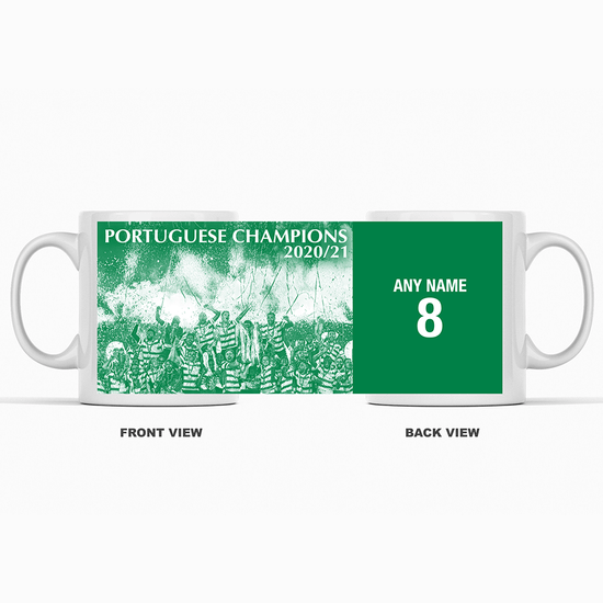 Sporting CP Lisbon 2020/2021 Portuguese Champions Inspired Personalised Football Mug with optional Coaster. Perfect item for the Leões fan.