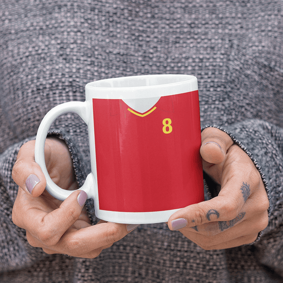 Spain Retro Style Home Kit Shirt Inspired Colours for Personalised Football Mug with optional Coaster. Perfect item for the La Roja fan.