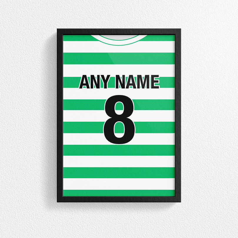 Celtic Retro Home Kit Shirt Inspired Colours for Personalised Football Poster Print.