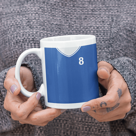 Scotland Retro Style Home Kit Shirt Inspired Colours for Personalised Football Mug with optional Coaster.