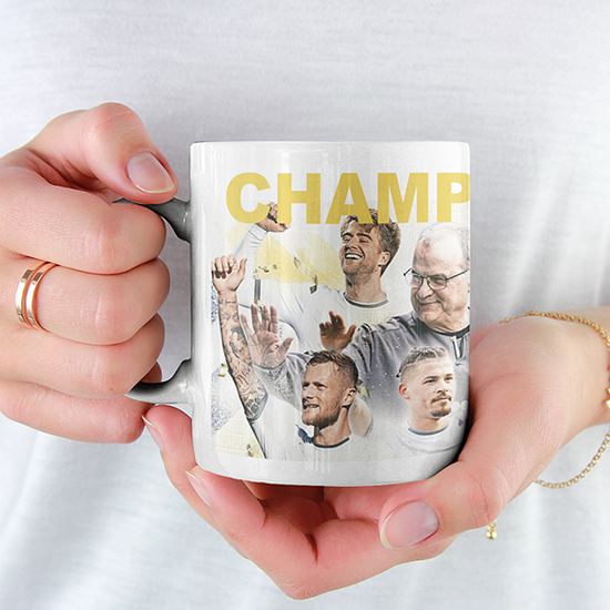 Leeds 2019/2020 Champions Inspired Colours for Personalised Football Mug with optional Coaster. Perfect item for The Peacocks fan.