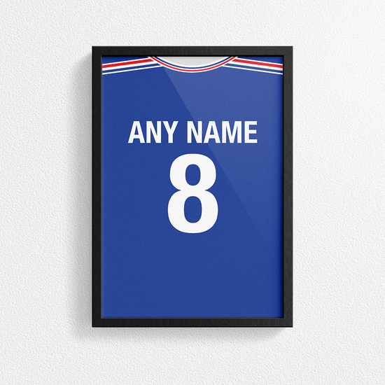 France Retro Home Kit Shirt Inspired Colours for Personalised Football Poster Print.