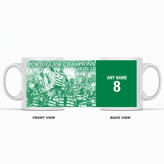 Sporting CP Lisbon 2020/2021 Portuguese Champions Inspired Personalised Football Mug with optional Coaster. Perfect item for the Leões fan.