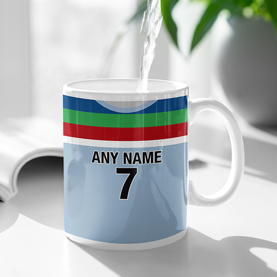 England Retro Style Home Kit Shirt Inspired Colours for Personalised Football Mug with optional Coaster. Perfect item for the England fan.