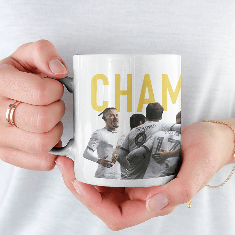 Leeds 2019/2020 Champions Inspired Football Mug With Optional Coaster Set. Perfect item for The Peacocks fan.