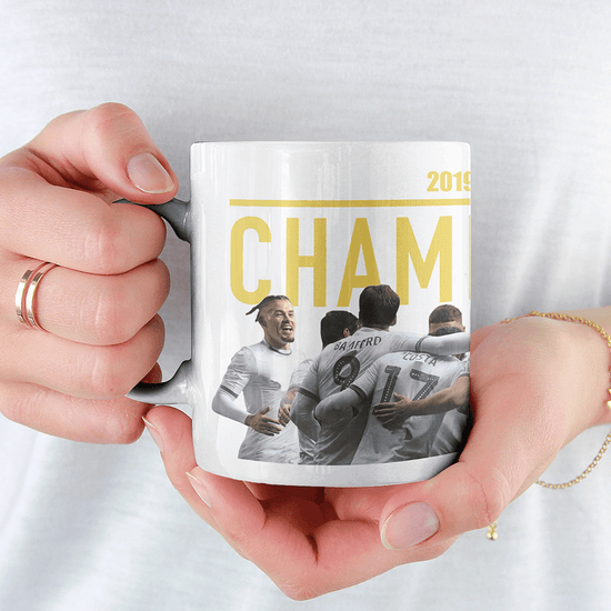 Leeds 2019/2020 Champions Inspired Colours for Personalised Football Mug with optional Coaster. Perfect item for The Peacocks fan.