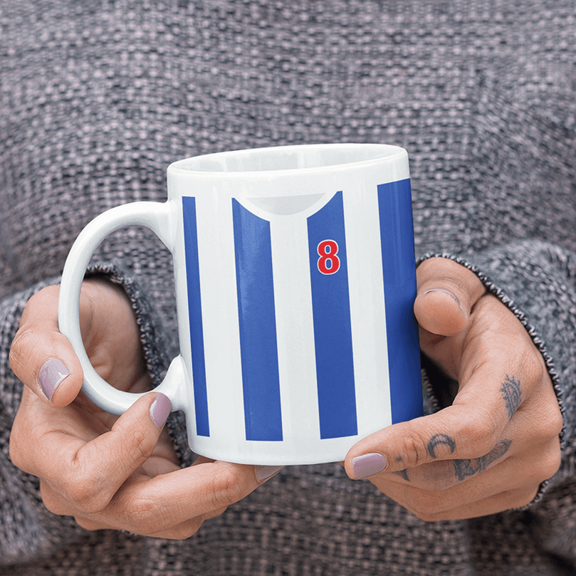 Porto Retro Style Home Kit Shirt Inspired Colours for Personalised Football Mug with optional Coaster.