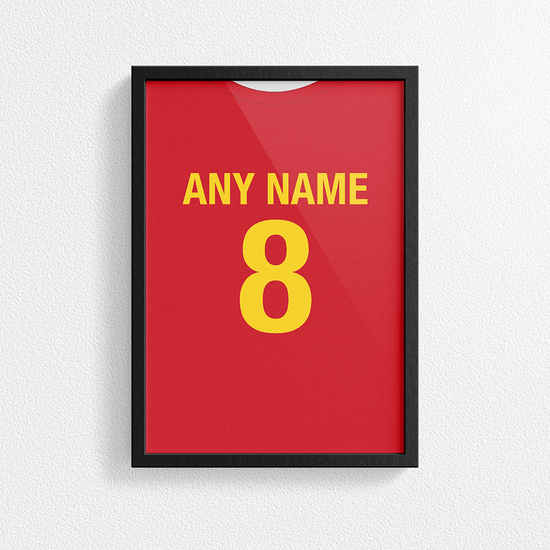 Spain Retro Home Kit Shirt Inspired Colours for Personalised Football Poster Print. Perfect item for the La Roja fan.