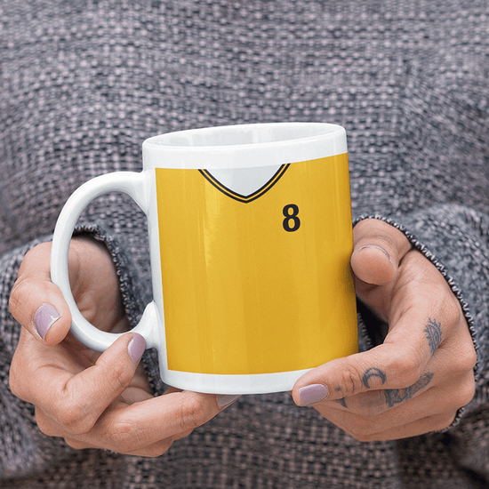 Wolverhampton Retro Style Home Kit Shirt Inspired Colours for Personalised Football Mug with optional Coaster.