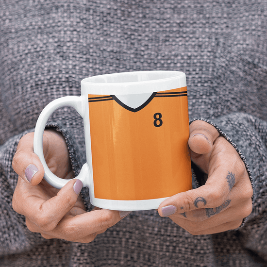 Netherlands / Holland Retro Style Home Kit Shirt Inspired Colours for Personalised Football Mug with optional Coaster.