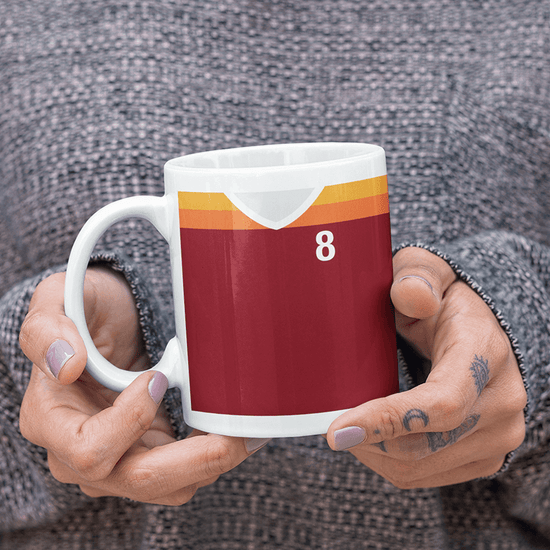 Roma Retro Style Home Kit Shirt Inspired Colours for Personalised Football Mug with optional Coaster.