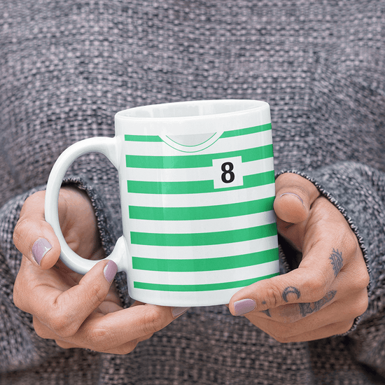 Sporting Lisbon Retro Style Home Kit Shirt Inspired Colours for Personalised Football Mug with optional Coaster. Perfect item for the Leões fans.