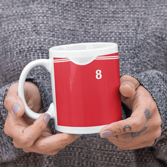 Bayern Munich Retro Style Home Kit Shirt Inspired Colours for Personalised Football Mug with optional Coaster.