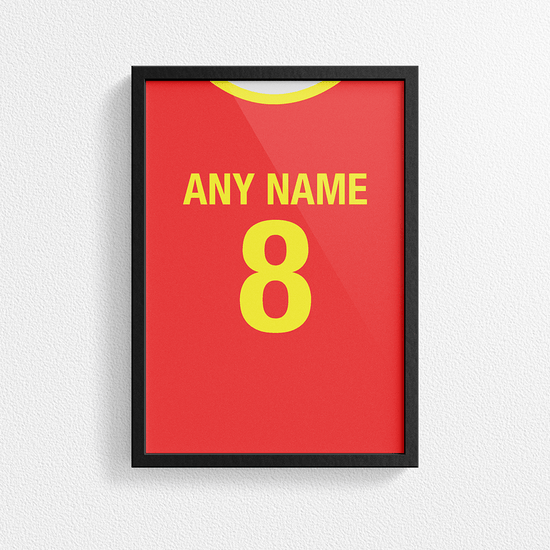 North Macedonia Retro Home Kit Shirt Inspired Colours for Personalised Football Poster Print. Perfect item for The Red Lynx fan.