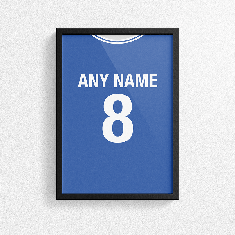 Cardiff City Retro Home Kit Shirt Inspired Colours for Personalised Football Poster Print.