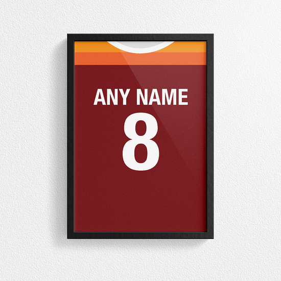 Roma Retro Home Kit Shirt Inspired Colours for Personalised Football Poster Print.