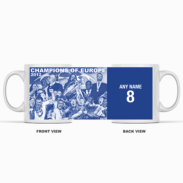 Chelsea 2011/2012 Champions of Europe Inspired Colours for Personalised Football Mug with optional Coaster. Perfect item for The Blues fan.