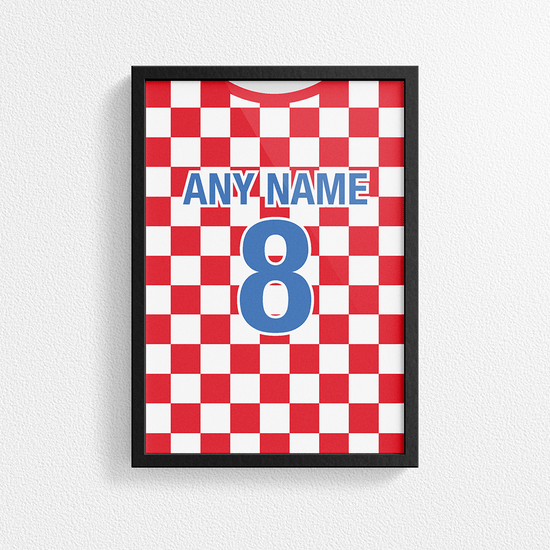 Croatia Retro Home Kit Shirt Inspired Colours for Personalised Football Poster Print. Perfect item for the Vatreni fan.