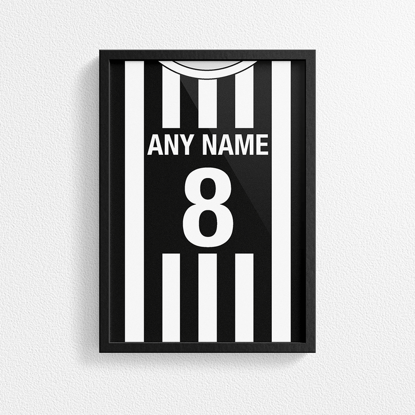 Juventus Retro Home Kit Shirt Inspired Colours for Personalised Football Poster Print.