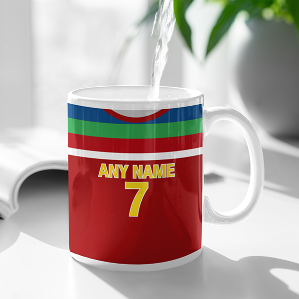 Zimbabwe Retro Style Home Kit Shirt Inspired Colours for Personalised Football Mug with optional Coaster. Perfect item for the Chevrons fan.