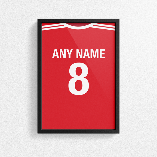 Manchester United Retro Home Kit Shirt Inspired Colours for Personalised Football Poster Print.