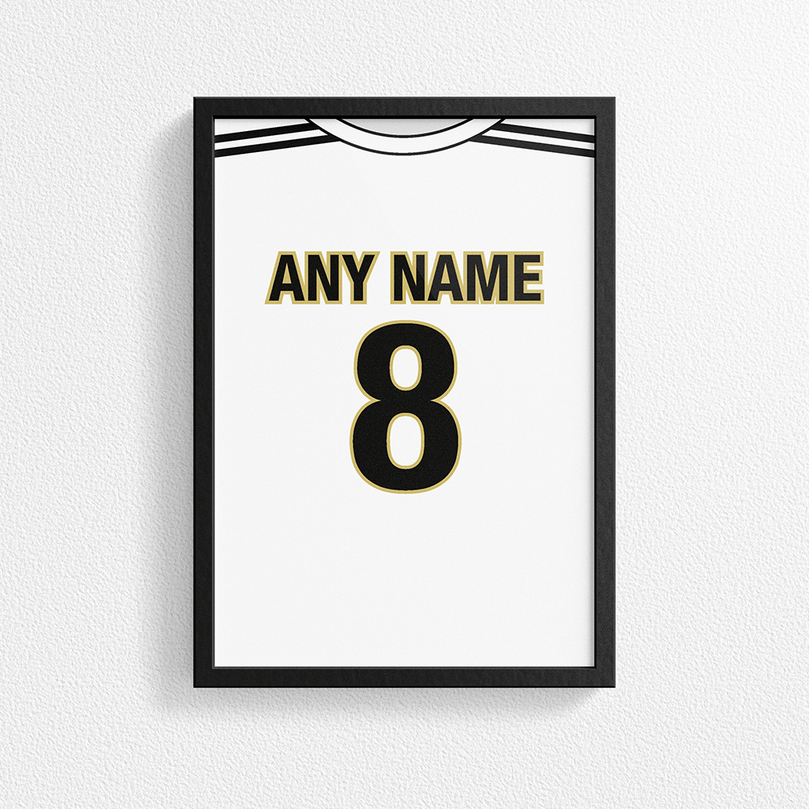 Real Madrid Retro Home Kit Shirt Inspired Colours for Personalised Football Poster Print.