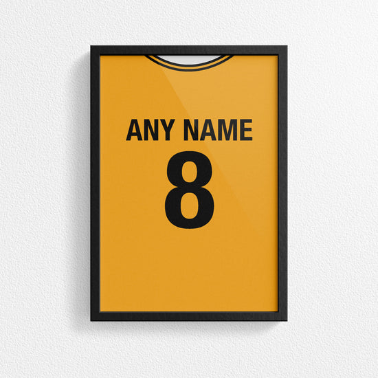 Wolverhampton Retro Home Kit Shirt Inspired Colours for Personalised Football Poster Print.