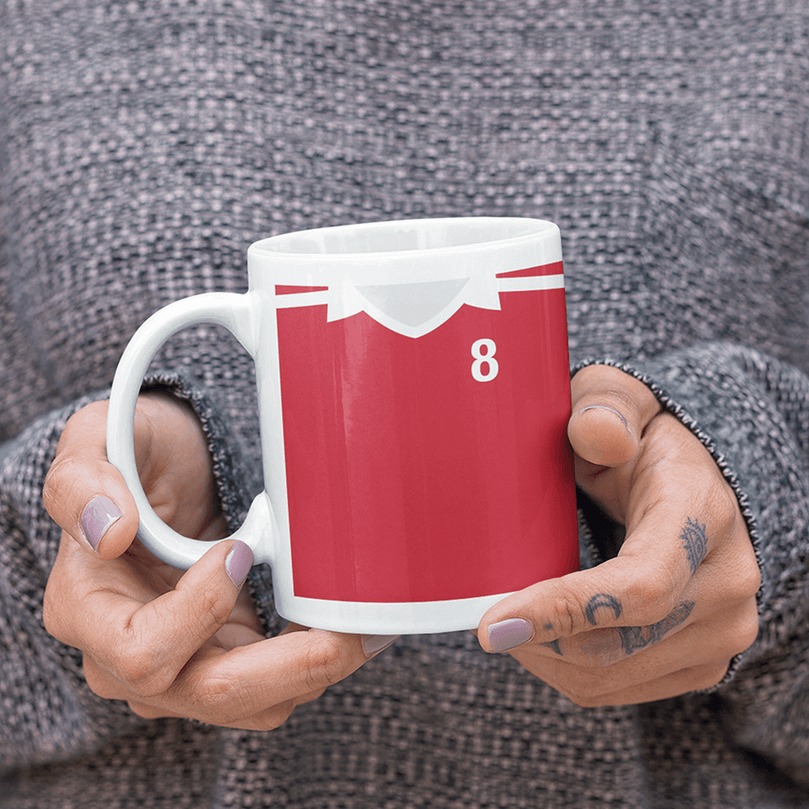 Austria Retro Style Home Kit Shirt Inspired Colours for Personalised Football Mug with optional Coaster. Perfect item for the Wunderteam fan.