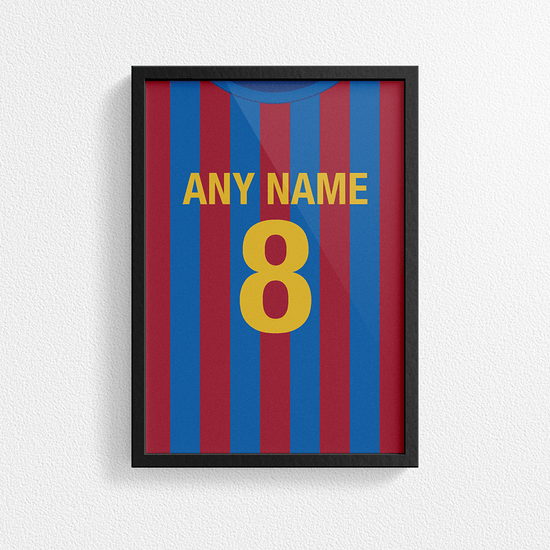 Barcelona Retro Home Kit Shirt Inspired Colours for Personalised Football Poster Print.