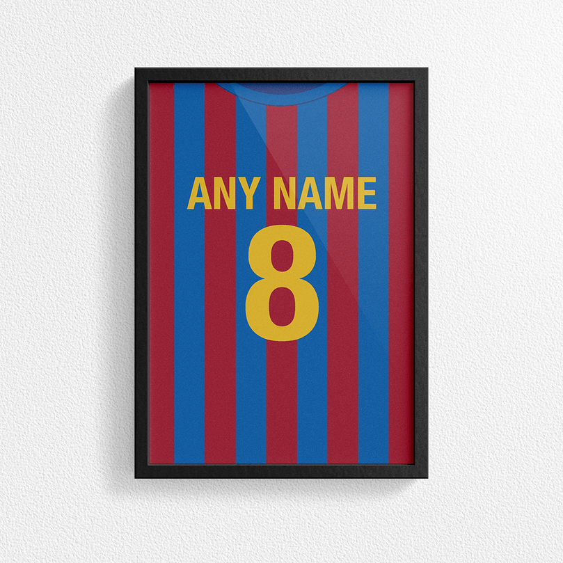 Barcelona Retro Home Kit Shirt Inspired Colours for Personalised Football Poster Print.