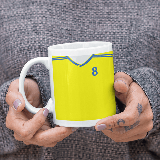 Romania Retro Style Home Kit Shirt Inspired Colours for Personalised Football Mug with optional Coaster.