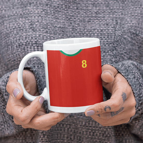 Portugal Retro Style Home Kit Shirt Inspired Colours for Personalised Football Mug with optional Coaster. Perfect item for the Selecção das Quinas fan.