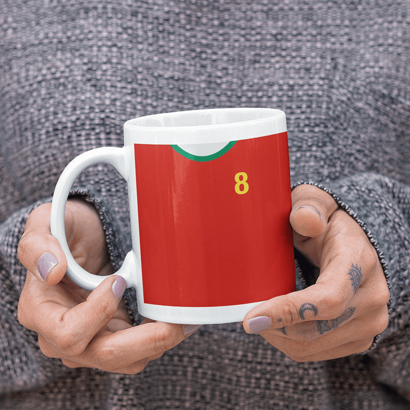 Portugal Retro Style Home Kit Shirt Inspired Colours for Personalised Football Mug with optional Coaster. Perfect item for the Selecção das Quinas fan.