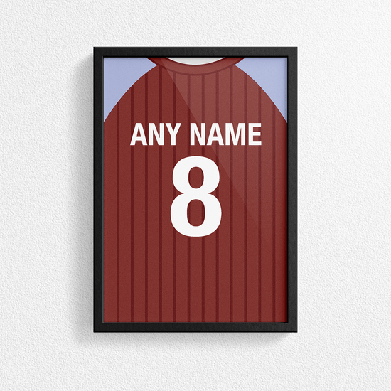 Aston Villa Retro Home Kit Shirt Inspired Colours for Personalised Football Poster Print.