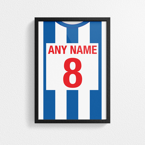 Brighton & Hove Albion Retro Home Kit Shirt Inspired Colours for Personalised Football Poster Print.