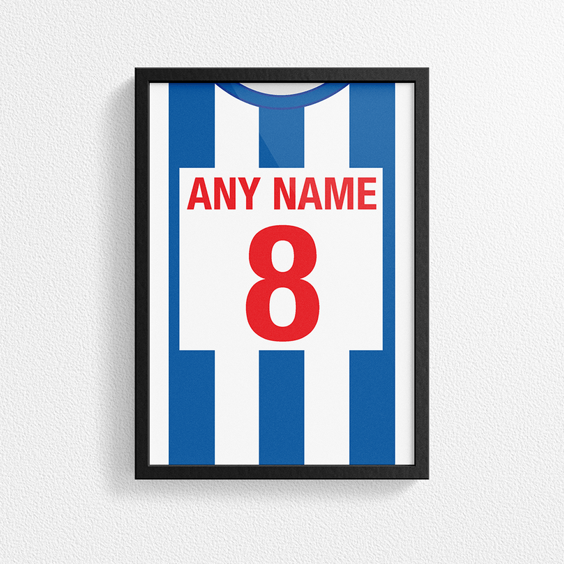 Brighton & Hove Albion Retro Home Kit Shirt Inspired Colours for Personalised Football Poster Print.