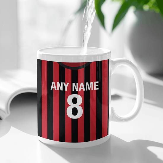 AC Milan  Retro Style Home Kit Shirt Inspired Colours for Personalised Football Mug with optional Coaster.