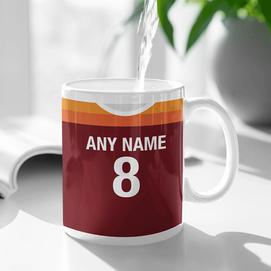 Roma Retro Style Home Kit Shirt Inspired Colours for Personalised Football Mug with optional Coaster.