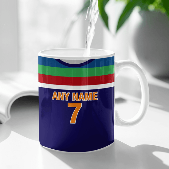 India Retro Style Home Kit Shirt Inspired Colours for Personalised Football Mug with optional Coaster. Perfect item for the Men In Blue fan.