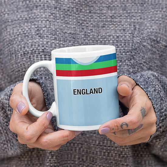 England Retro Style Home Kit Shirt Inspired Colours for Personalised Football Mug with optional Coaster. Perfect item for the England fan.