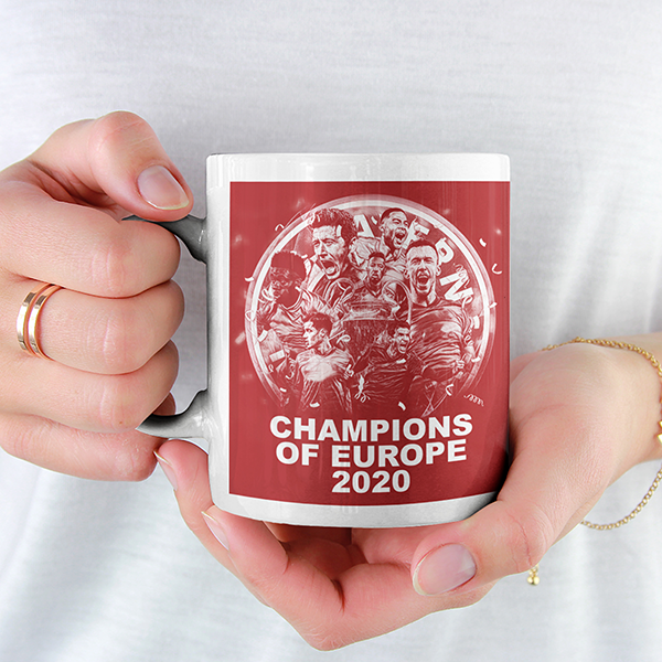 Bayern Munich 2019/2020 Champions of Europe Inspired Colours for Personalised Football Mug with optional Coaster. Perfect item for the Bavarians fan.