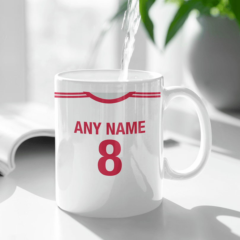 Poland Retro Style Home Kit Shirt Inspired Colours for Personalised Football Mug with optional Coaster. Perfect item for the Bialo-Czerwoni fan.