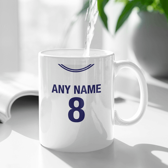 Tottenham Retro Style Home Kit Shirt Inspired Colours for Personalised Football Mug with optional Coaster.