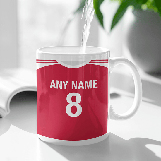 Denmark Retro Style Home Kit Shirt Inspired Colours for Personalised Football Mug with optional Coaster. Perfect item for the Danish Dynamite fan.