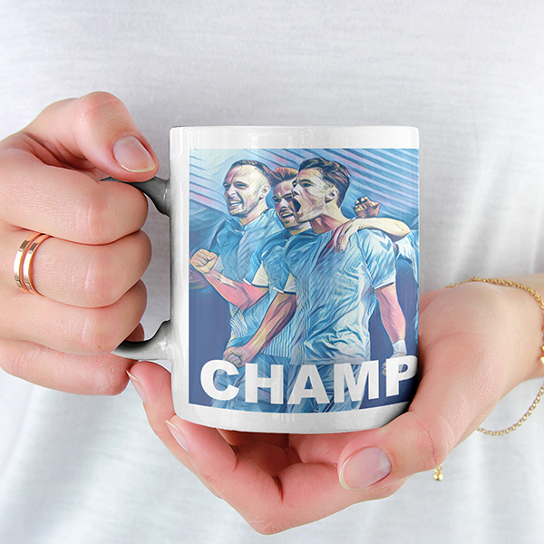 Coventry City 2019/2020 Champions Inspired Colours for Personalised Football Mug with optional Coaster. Perfect item for The Sky Blues fan.