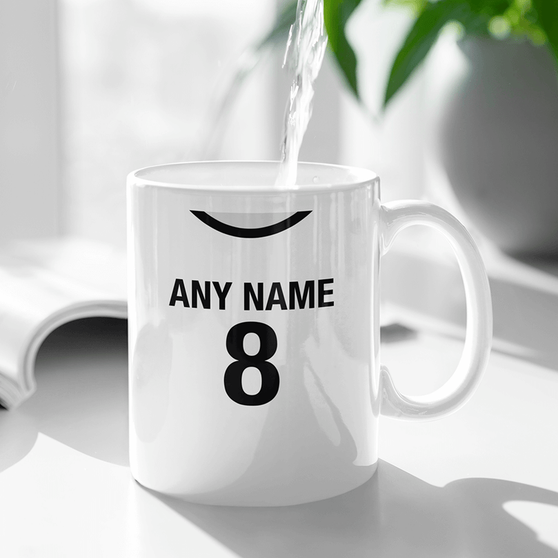 Fulham Retro Style Home Kit Shirt Inspired Colours for Personalised Football Mug with optional Coaster.