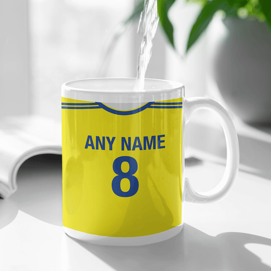 Romania Retro Style Home Kit Shirt Inspired Colours for Personalised Football Mug with optional Coaster.