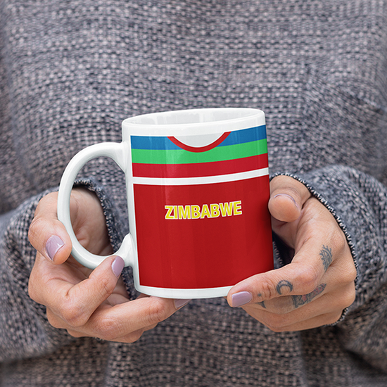 Zimbabwe Retro Style Home Kit Shirt Inspired Colours for Personalised Football Mug with optional Coaster. Perfect item for the Chevrons fan.