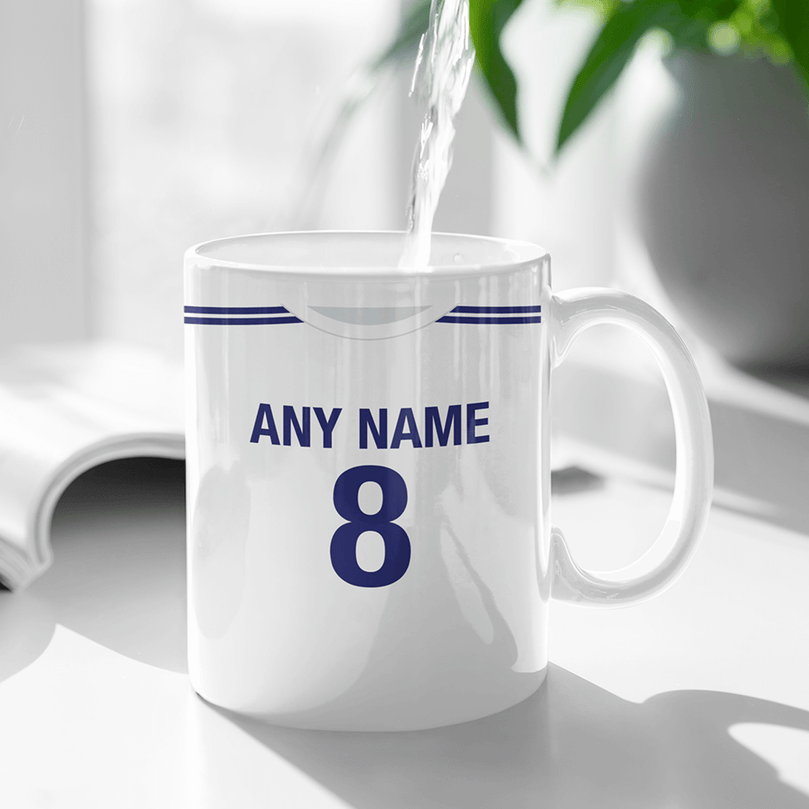 Greece Retro Style Home Kit Shirt Inspired Colours for Personalised Football Mug with optional Coaster. Perfect item for the I Galanolefki fan.