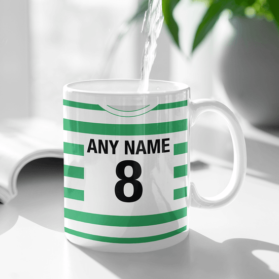 Sporting Lisbon Retro Style Home Kit Shirt Inspired Colours for Personalised Football Mug with optional Coaster. Perfect item for the Leões fans.